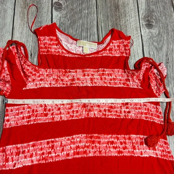 Michael Kors Women’s Large Red Dark Clementine Cold Shoulder Tassled Top Blouse - Picture 9 of 10